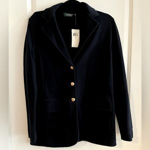 Ralph Lauren cotton stretch blazer in dark blue.